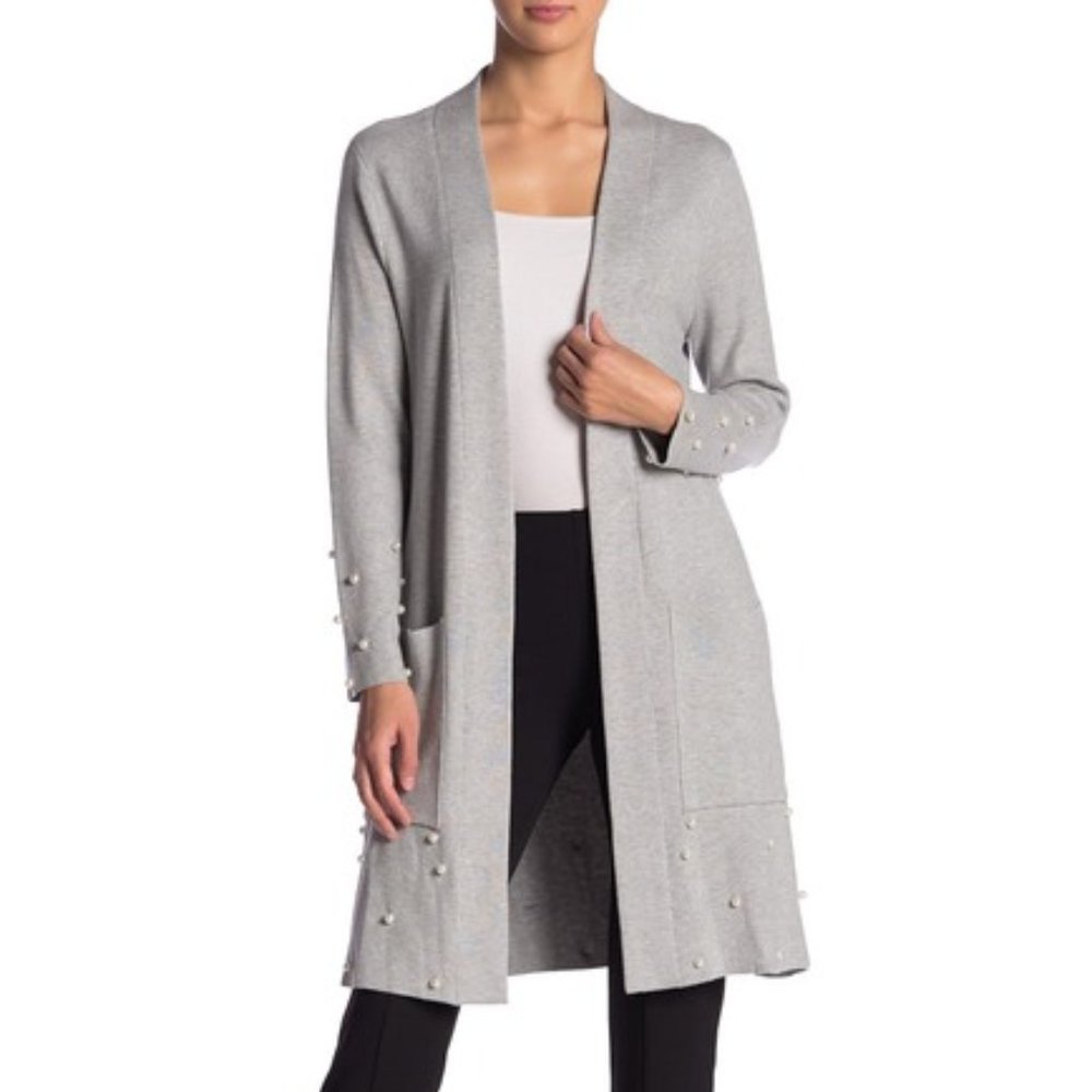 BLVD Pearl Beaded Longline Cardigan